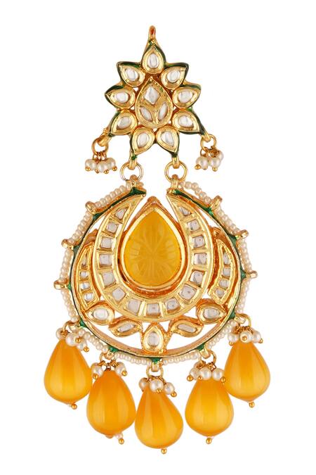 Buy_ChhavI'S Jewels_Gold Plated Bows, Beads Kundan Stone Chandbali Earrings_Online_at_Aza_Fashions
