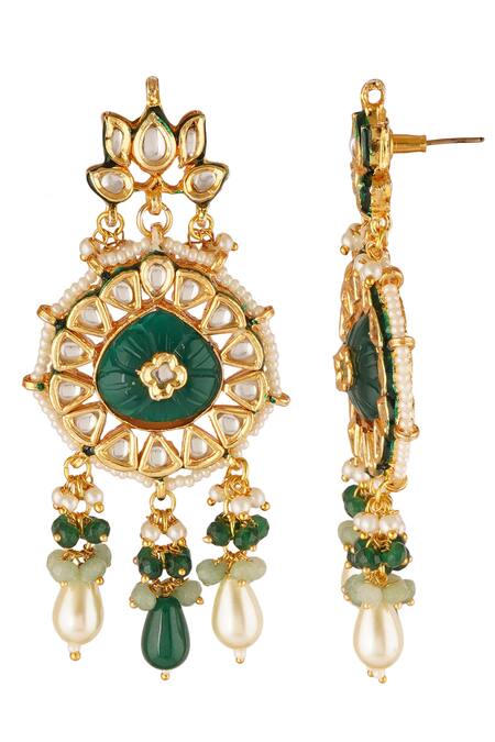 Shop_ChhavI'S Jewels_Gold Plated Bows, Stones Kundan Carved Necklace Set _Online_at_Aza_Fashions