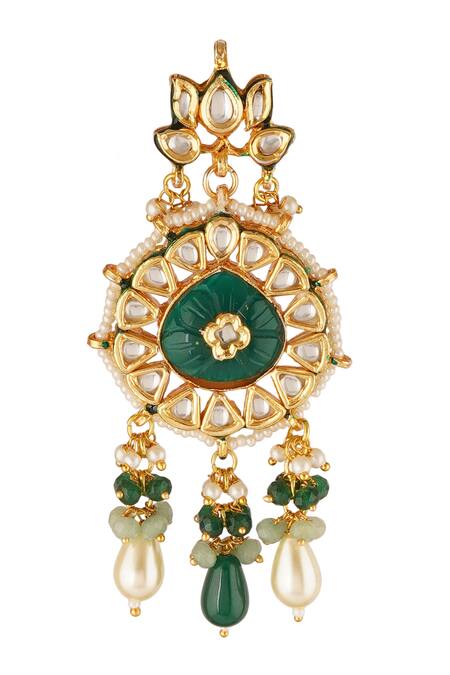 ChhavI'S Jewels_Gold Plated Bows, Stones Kundan Carved Necklace Set _at_Aza_Fashions