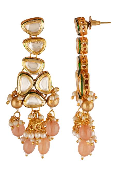 Buy_ChhavI'S Jewels_Gold Plated Diamonds, Stones Bead Drop Carved Necklace Set _Online_at_Aza_Fashions