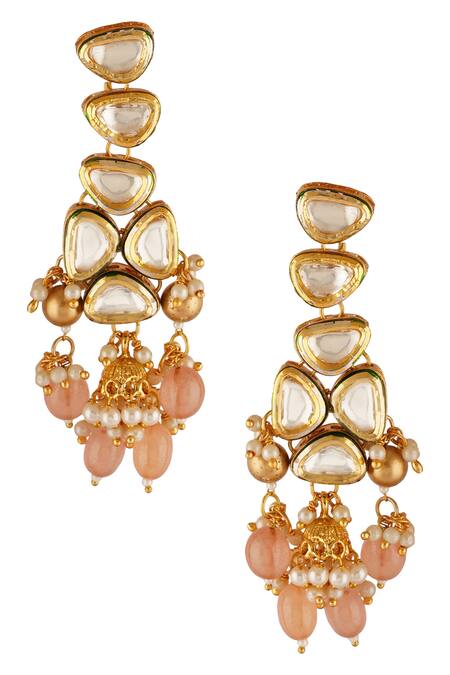 Shop ChhavI'S Jewels Gold Plated Diamonds, Stones Bead Drop Carved Necklace Set Online at Aza Fashions Shop_ChhavI'S Jewels_Gold Plated Diamonds, Stones Bead Drop Carved Necklace Set _Online_at_Aza_Fashions