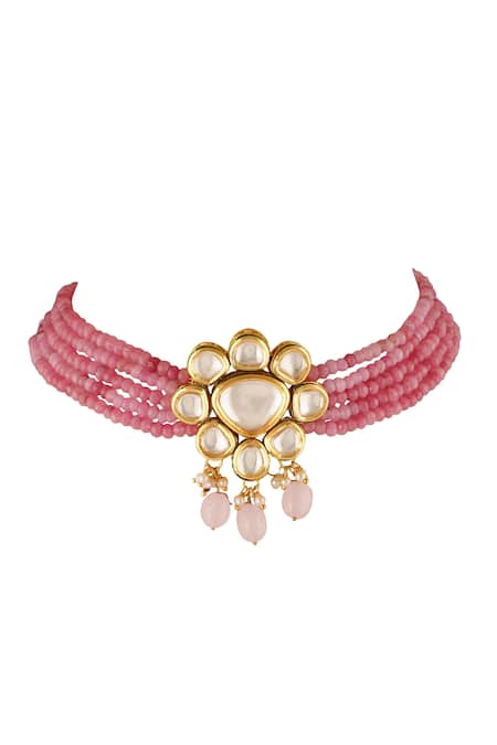 ChhavI'S Jewels_Gold Plated Diamonds, Stones Bead Embellished Necklace Set _Online_at_Aza_Fashions