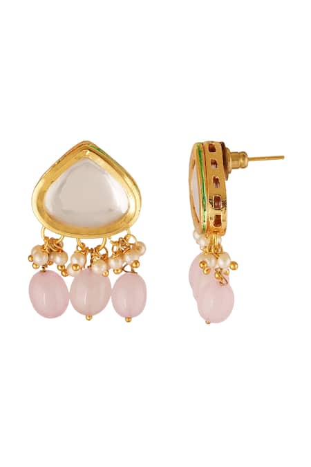 Shop_ChhavI'S Jewels_Gold Plated Diamonds, Stones Bead Embellished Necklace Set _Online_at_Aza_Fashions