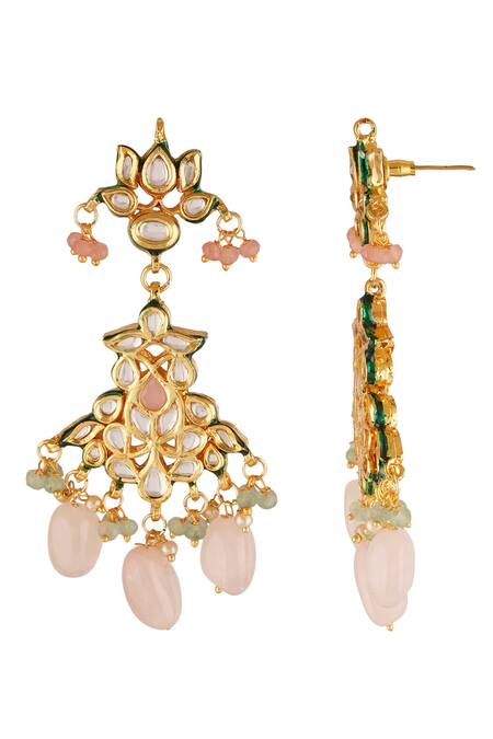 Buy_ChhavI'S Jewels_Gold Plated Gota Patti Bead Drop Carved Necklace Set _Online_at_Aza_Fashions