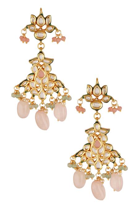 Shop ChhavI'S Jewels Gold Plated Gota Patti Bead Drop Carved Necklace Set Online at Aza Fashions Shop_ChhavI'S Jewels_Gold Plated Gota Patti Bead Drop Carved Necklace Set _Online_at_Aza_Fashions