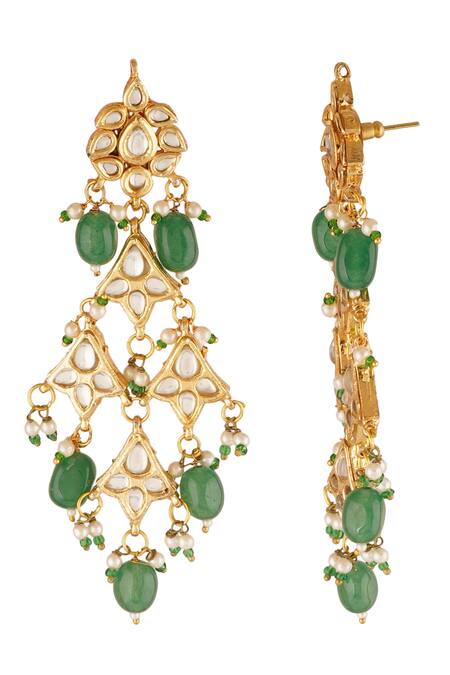 ChhavI'S Jewels_Gold Plated Bows, Diamonds Bead Drop Dangler Earrings _Online_at_Aza_Fashions
