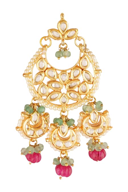 Buy_ChhavI'S Jewels_Gold Plated Beads, Diamonds Crescent Moon Carved Chandbalis _Online_at_Aza_Fashions