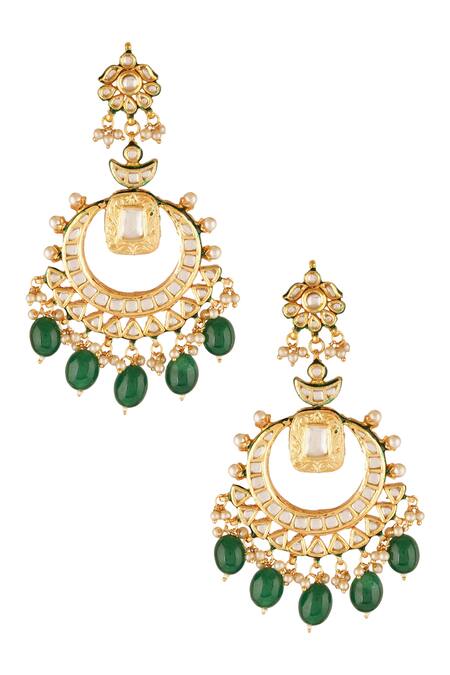Shop_ChhavI'S Jewels_Gold Plated Pearls, Stones Bead Drop Carved Necklace Set_Online_at_Aza_Fashions
