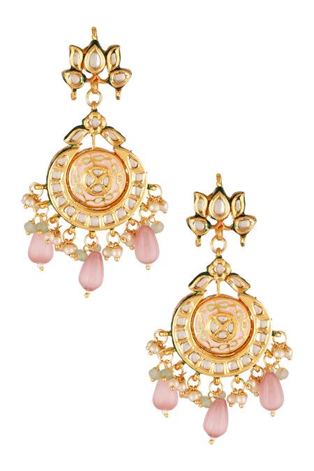 Buy_ChhavI'S Jewels_Gold Plated Applique, Beads, Diamonds Kundan Stone Carved Necklace Set _Online_at_Aza_Fashions