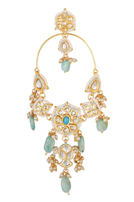 Buy_ChhavI'S Jewels_Gold Plated Stones, Beads, Zari Kundan Floral Drop Chandeliers _Online_at_Aza_Fashions