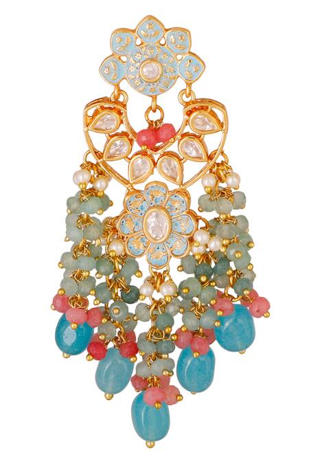 Buy_ChhavI'S Jewels_Gold Plated Kundan Floral Bead Drop Danglers_Online_at_Aza_Fashions