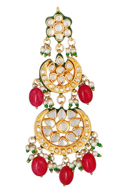 Buy_ChhavI'S Jewels_Gold Plated Stones, Beads Kundan Tiered Danglers _Online_at_Aza_Fashions