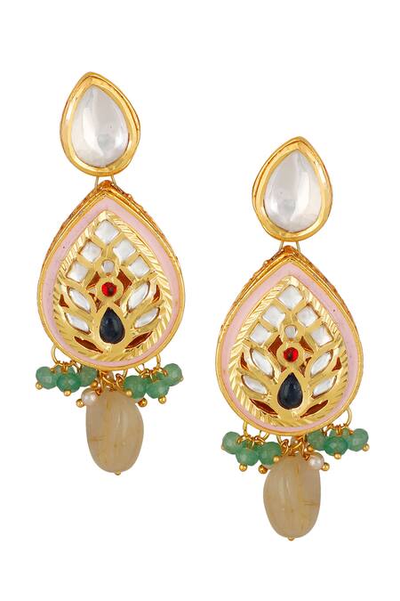 ChhavI'S Jewels_Gold Plated Stones, Beads Kundan Teardrop Choker Set_Online_at_Aza_Fashions