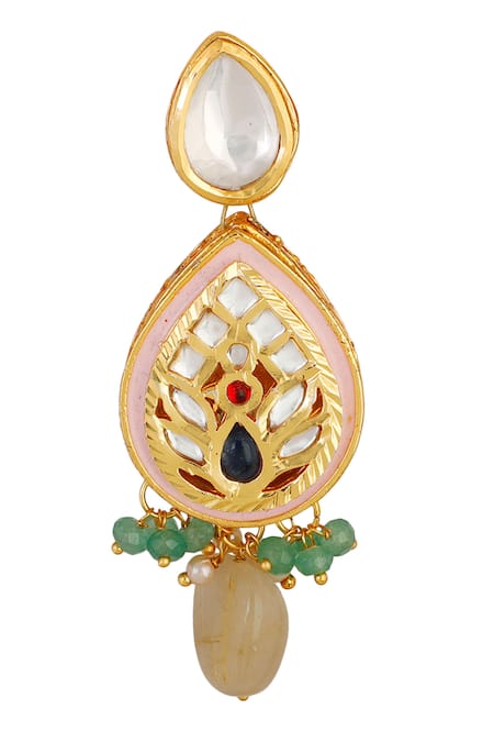 Shop_ChhavI'S Jewels_Gold Plated Stones, Beads Kundan Teardrop Choker Set_Online_at_Aza_Fashions