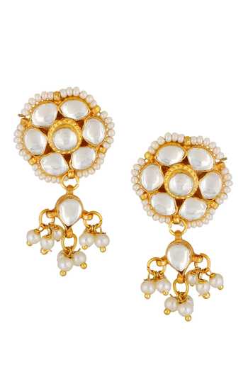 ChhavI'S Jewels_Gold Plated Stones, Beads Kundan Pendant Choker Set _Online_at_Aza_Fashions
