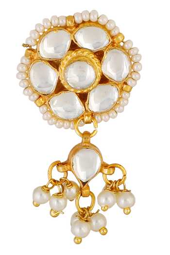Shop_ChhavI'S Jewels_Gold Plated Stones, Beads Kundan Pendant Choker Set _Online_at_Aza_Fashions