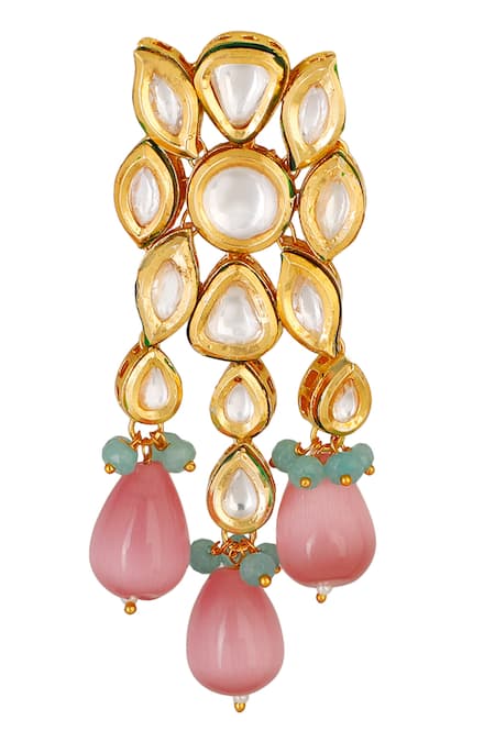 Shop_ChhavI'S Jewels_Gold Plated Stones, Beads Kundan Choker Set _Online_at_Aza_Fashions