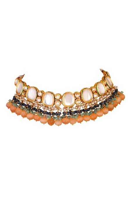 ChhavI'S Jewels Gold Plated Stones, Beads Kundan Choker Set Online at Aza Fashions ChhavI'S Jewels_Gold Plated Stones, Beads Kundan Choker Set _Online_at_Aza_Fashions