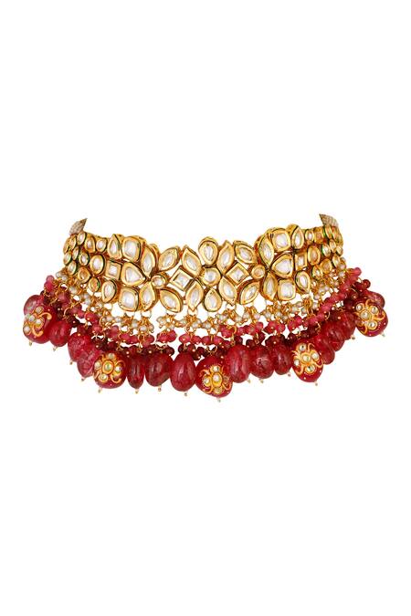 ChhavI'S Jewels Gold Plated Stones, Beads Kundan Drop Choker Set Online at Aza Fashions ChhavI'S Jewels_Gold Plated Stones, Beads Kundan Drop Choker Set _Online_at_Aza_Fashions