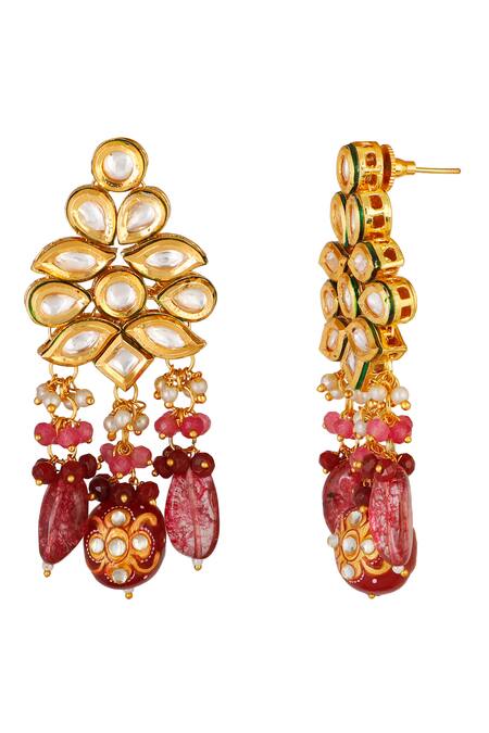 Shop_ChhavI'S Jewels_Gold Plated Stones, Beads Kundan Drop Choker Set _Online_at_Aza_Fashions