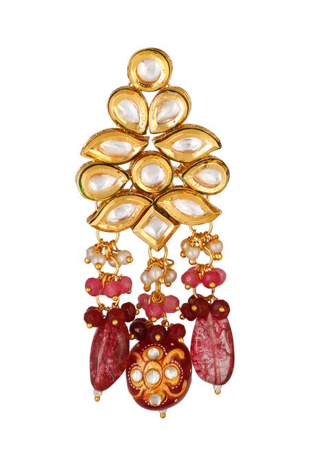 ChhavI'S Jewels_Gold Plated Stones, Beads Kundan Drop Choker Set _at_Aza_Fashions
