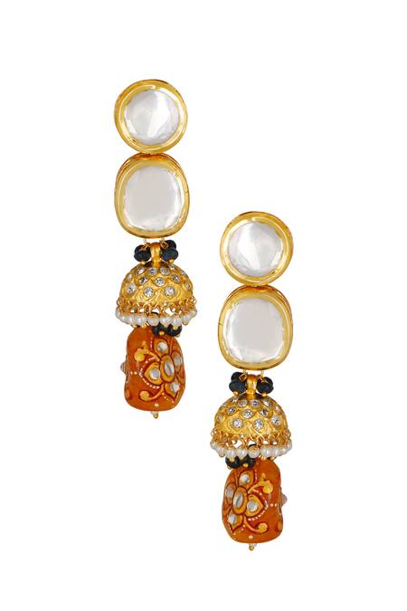 Buy_ChhavI'S Jewels_Gold Plated Stones, Beads Kundan Jhumka Drop Choker Set_Online_at_Aza_Fashions
