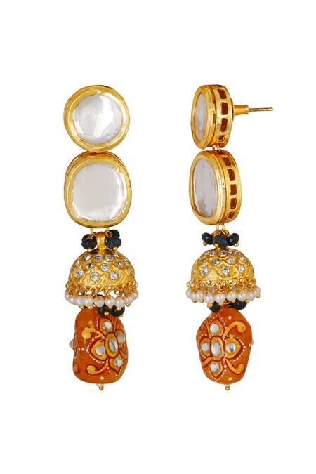 Shop_ChhavI'S Jewels_Gold Plated Stones, Beads Kundan Jhumka Drop Choker Set_Online_at_Aza_Fashions