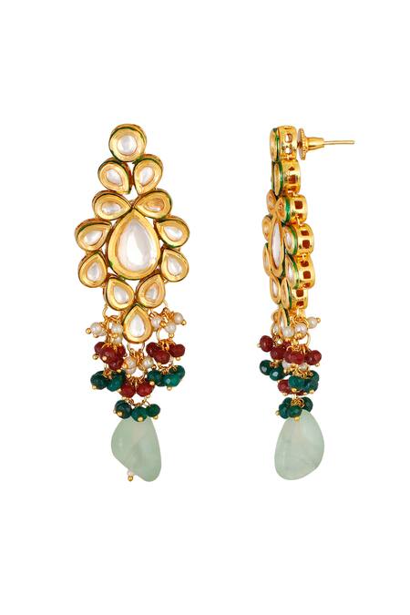 Shop_ChhavI'S Jewels_Gold Plated Stones, Beads Kundan Drop Choker Set _Online_at_Aza_Fashions