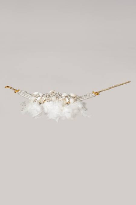 Buy_House Of D"Oro_White Stone Jasmine Feather Choker_Online_at_Aza_Fashions