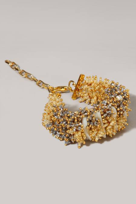 Buy_House Of D"Oro_Beige Stone And Beads Oleander Cluster Shell Bracelet_Online_at_Aza_Fashions