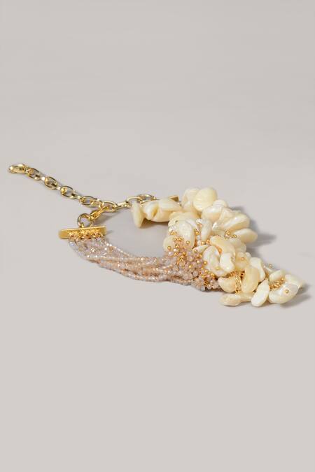 Buy_House Of D"Oro_White Beads And Shells Sampaguita Studded Stone Bracelet_Online_at_Aza_Fashions