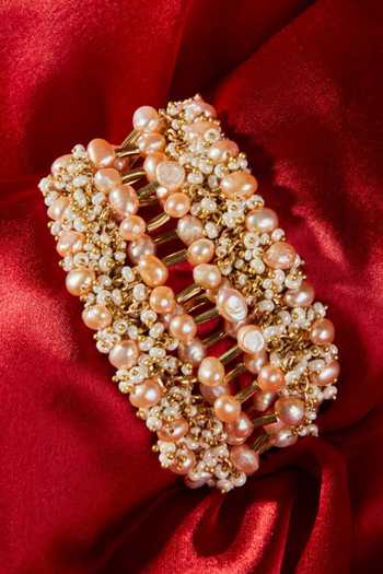 Buy_House Of D"Oro_Peach Beads Handcrafted Multi Bracelet_Online_at_Aza_Fashions