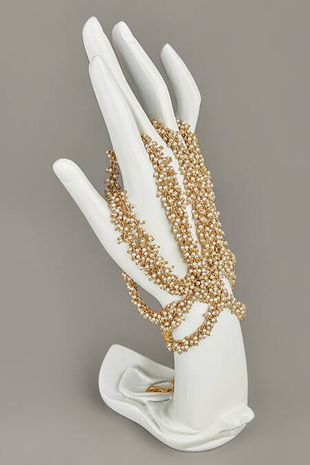 House Of D"Oro_Peach Beads Cluster Hand Harness_Online_at_Aza_Fashions