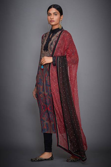Buy RI.Ritu Kumar Multi Color Silk Chinon Mandarin Collar Embellished Kurta Set Online at Aza Fashions Buy_RI.Ritu Kumar_Multi Color Silk Chinon Mandarin Collar Embellished Kurta Set_Online_at_Aza_Fashions