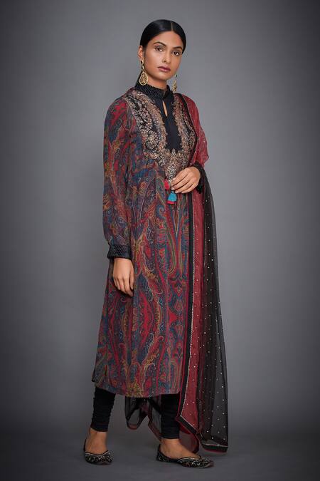 RI.Ritu Kumar Multi Color Silk Chinon Mandarin Collar Embellished Kurta Set Online at Aza Fashions RI.Ritu Kumar_Multi Color Silk Chinon Mandarin Collar Embellished Kurta Set_Online_at_Aza_Fashions