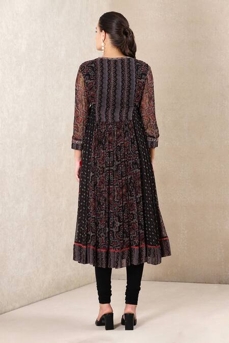 Shop Ritu Kumar Black Kurta Chiffon Leggings Lycra Jersey Anarkali Set at Aza Fashions Shop_Ritu Kumar_Black Kurta Chiffon Leggings Lycra Jersey Anarkali Set_at_Aza_Fashions