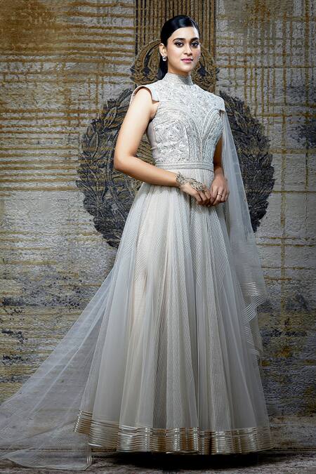 Shantnu Nikhil_White Embroidered Anarkali With Dupatta_Online_at_Aza_Fashions