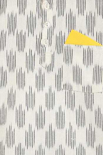 Shop_Charkhee_White Cotton Patchwork Ikat Kurta Set_Online_at_Aza_Fashions