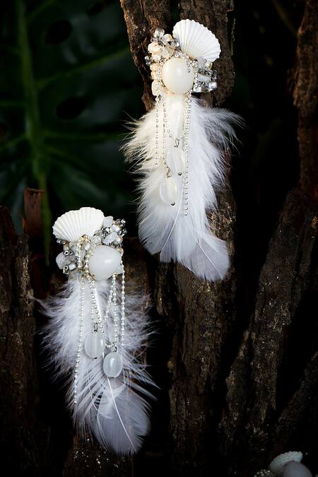 House Of D"Oro_Gold Plated Stone Jasmine Feather Danglers_Online_at_Aza_Fashions