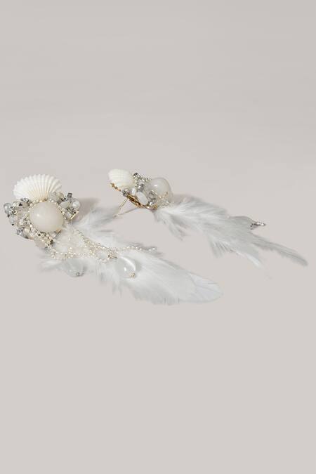 Buy_House Of D"Oro_Gold Plated Stone Jasmine Feather Danglers_Online_at_Aza_Fashions