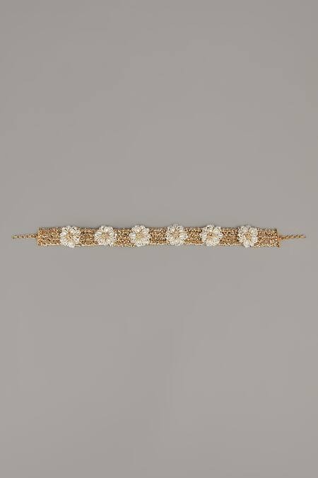 House Of D"Oro White Beads Handmade Floral Mathapatti Online at Aza Fashions House Of D"Oro_White Beads Handmade Floral Mathapatti_Online_at_Aza_Fashions