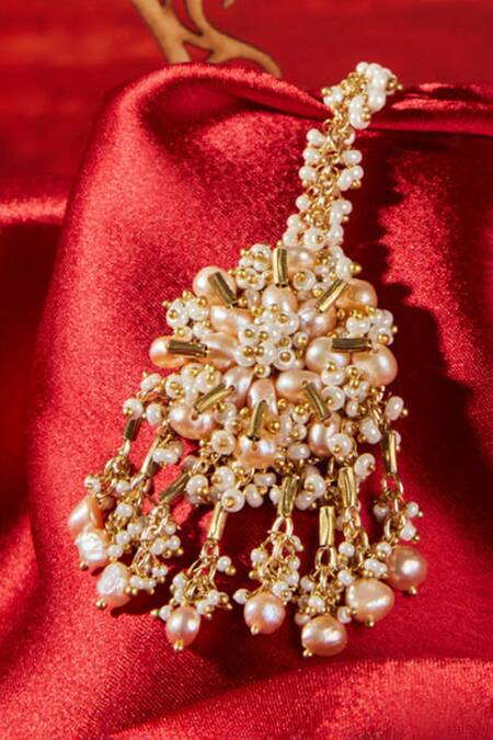 Buy_House Of D"Oro_Gold Plated Pearls Handmade Maangtikka_Online_at_Aza_Fashions