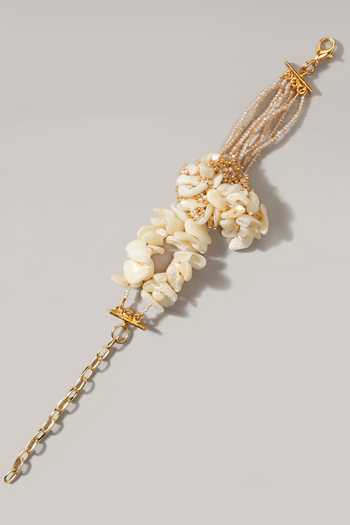 Shop_House Of D"Oro_White Tassel Shells And Beads Sampaguita Studded Stone Choker Set_Online_at_Aza_Fashions