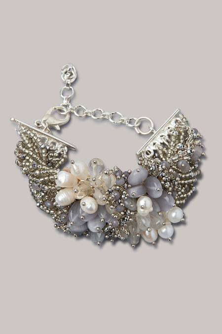 House Of D"Oro_Grey Beads Handmade Embellished Choker Set_Online_at_Aza_Fashions