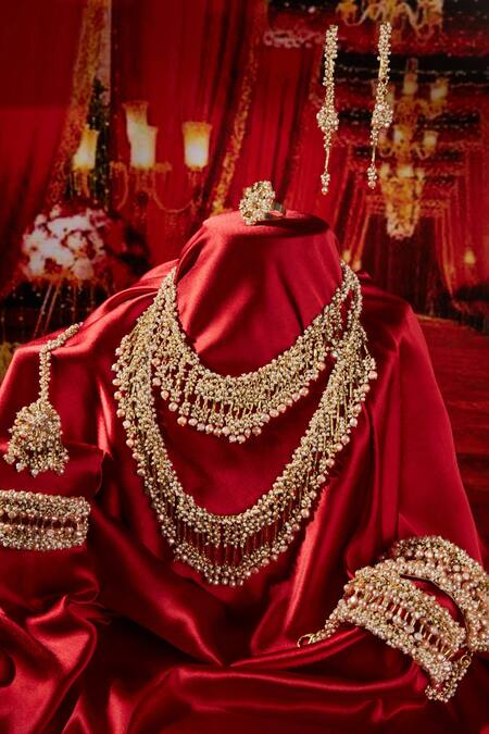 Buy_House Of D"Oro_Peach Beads Multi Layered Necklace Set_Online_at_Aza_Fashions