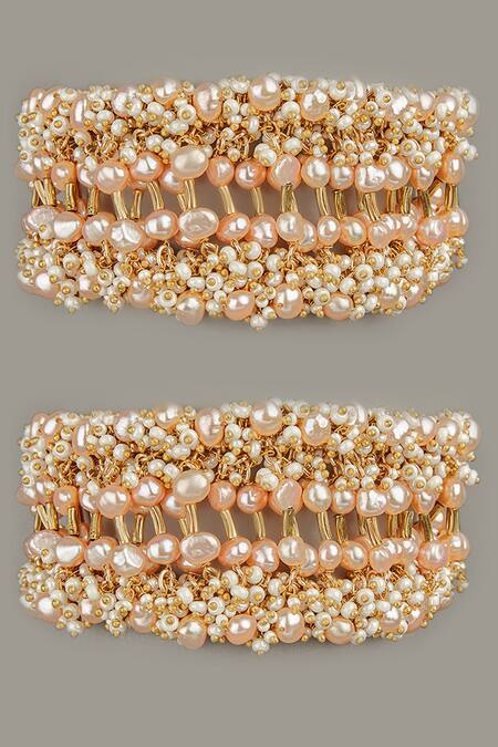 Shop_House Of D"Oro_Peach Beads Multi Layered Necklace Set_Online_at_Aza_Fashions