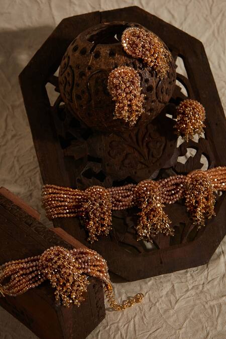 Buy_House Of D"Oro_Brown Pearls Handcrafted Choker Set_Online_at_Aza_Fashions