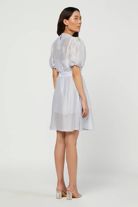 Shop Meadow Blue Silk Chanderi Round Embroidered Short Dress at Aza Fashions Shop_Meadow_Blue Silk Chanderi Round Embroidered Short Dress _at_Aza_Fashions