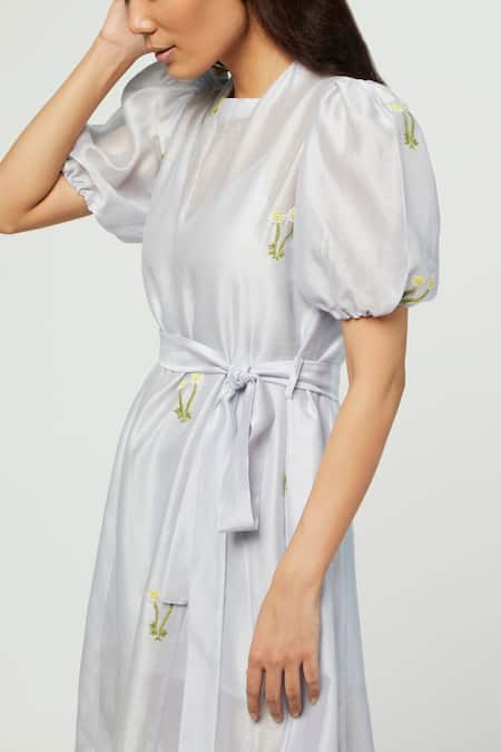 Shop Meadow Blue Silk Chanderi Round Embroidered Short Dress Online at Aza Fashions Shop_Meadow_Blue Silk Chanderi Round Embroidered Short Dress _Online_at_Aza_Fashions