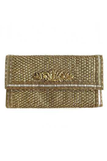 Kokommo_Gold Zari, Sequins The Royal Clutch _Online_at_Aza_Fashions